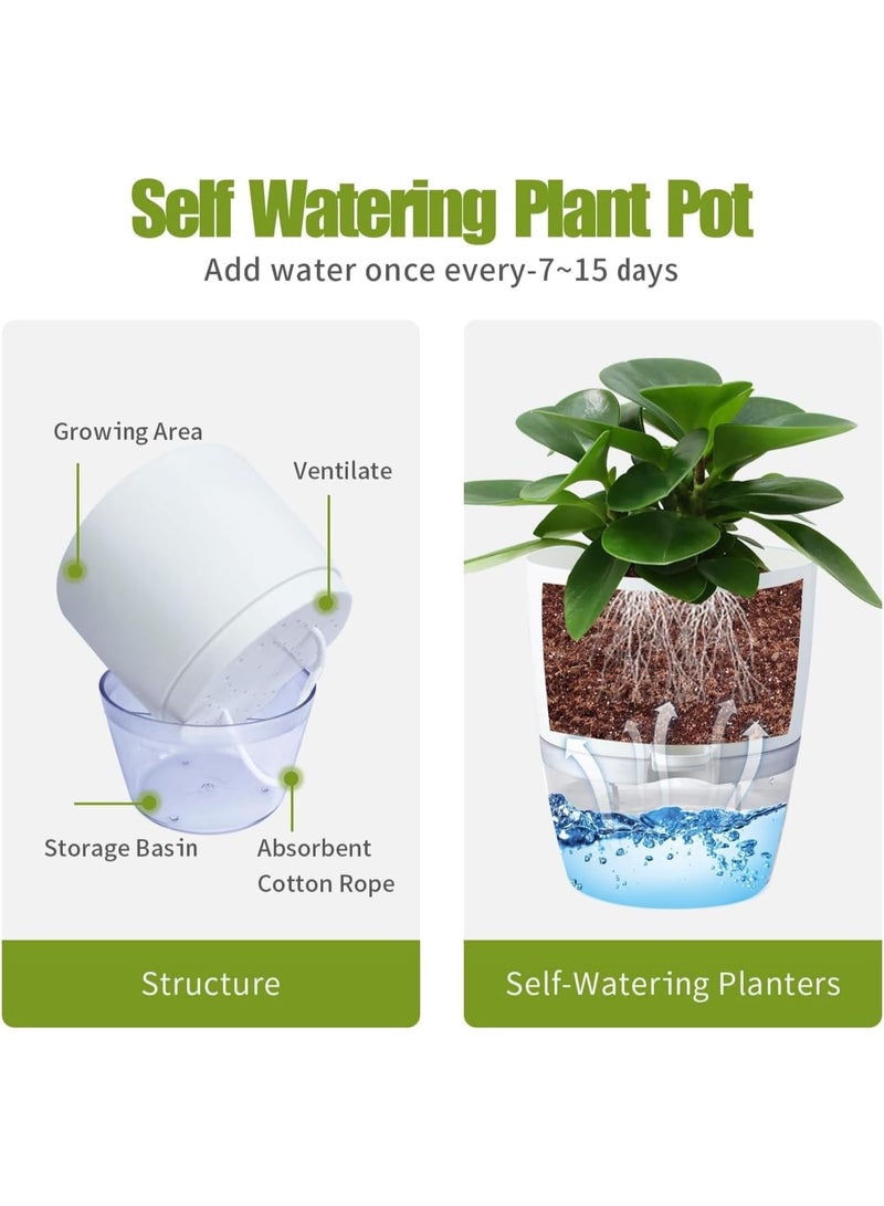 YelaJoy Self Watering Plant Pots, 6 inch Orchid Flower Pots White Modern Decorative Plastic Planters with Wick Rope Large Wate - Image 2